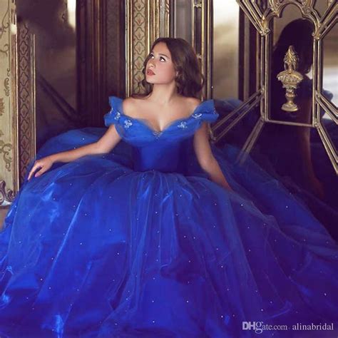 2016 Cinderella Blue Ball Gown Prom Dresses Off Shoulder Tulle Princess ...