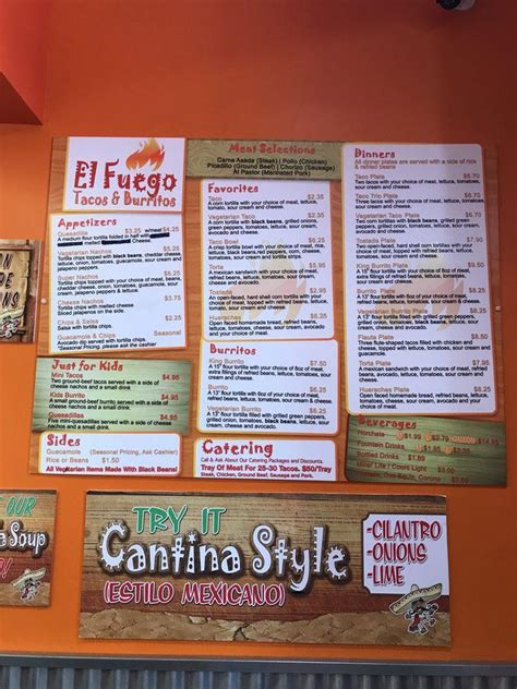 Menu at El Fuego Tacos & Burritos restaurant, Algonquin