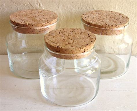 Three Matching Glass Apothecary Jars with Cork Lids