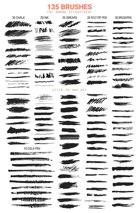 135 Vector Brushes for Illustrator By struvictory.art | TheHungryJPEG