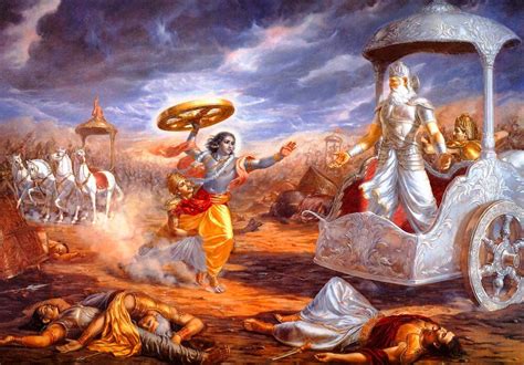 Krishna Attacks Bhishma Painting