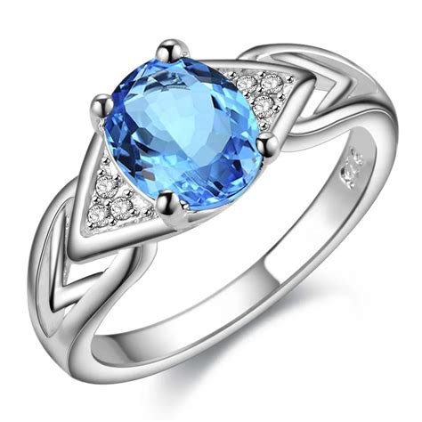 classic blue zircon Oval Wholesale 925 jewelry silver plated ring ...