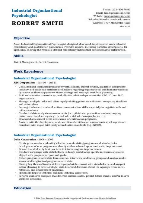 Industrial Organizational Psychologist Resume Samples | QwikResume