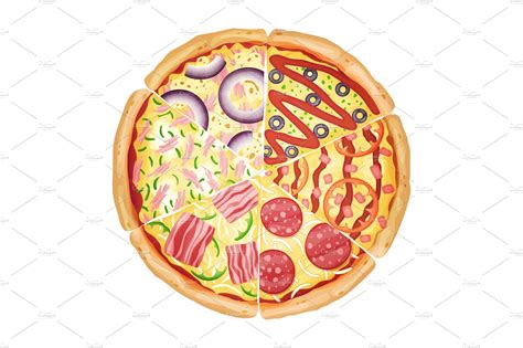 Pizza from different slices top view | Vector Graphics ~ Creative Market