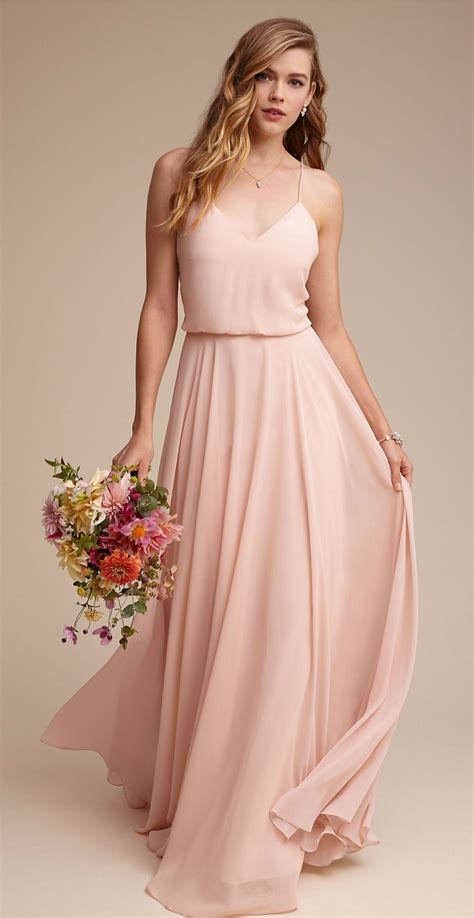 Blush pink chiffon bridesmaid dresses | Inesse dress from BHLDN ...