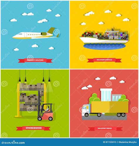 Vector Set of Delivery Vehicle Concept Design Elements, Flat Style ...