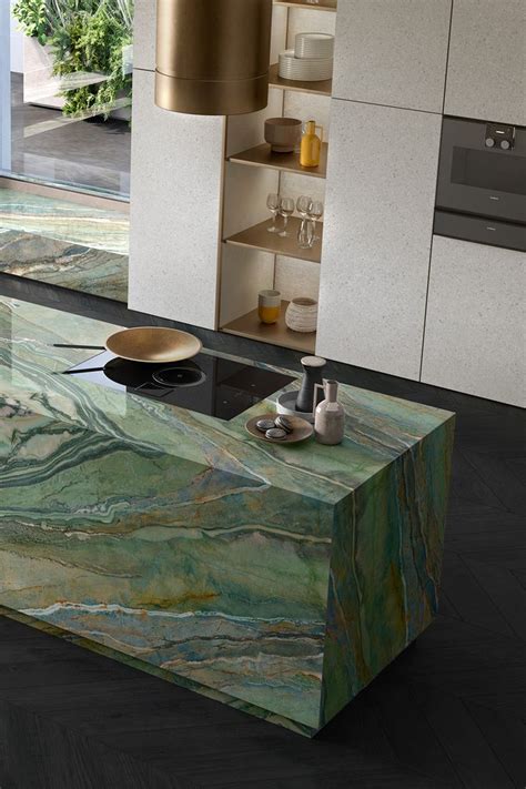 Stunning green marble effect kitchen in 2023 | Green kitchen ...