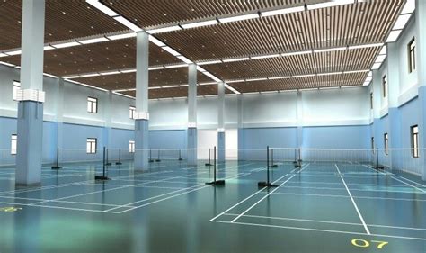 Empty Badminton Court with Blue Walls