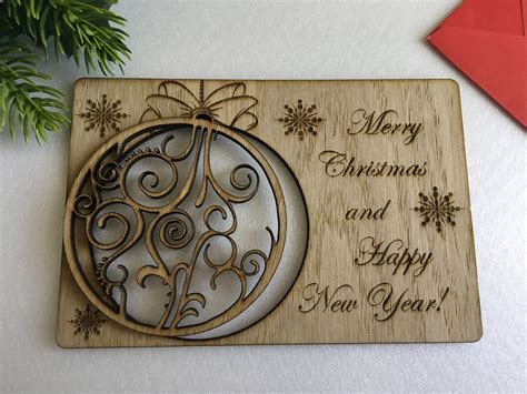 Wooden Merry Christmas Holiday Cards Personalized greeting