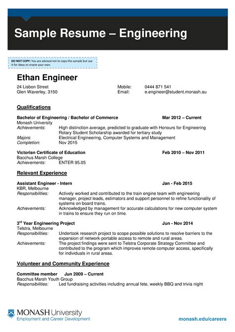 Sample Resume Format For Engineering Student | Templates at ...