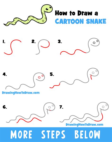 How to Draw a Cartoon Snake Easy Step-by-Step Drawing Tutorial for Kids ...