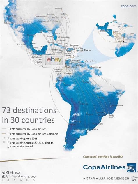 COPA AIRLINES PANAMA CITY HUB OF THE AMERICA'S 2015 ROUTE MAP & AD 737 ...