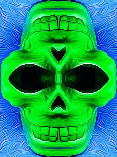 Drawing And Painting Green Skull With Blue Background Painting by Tim ...