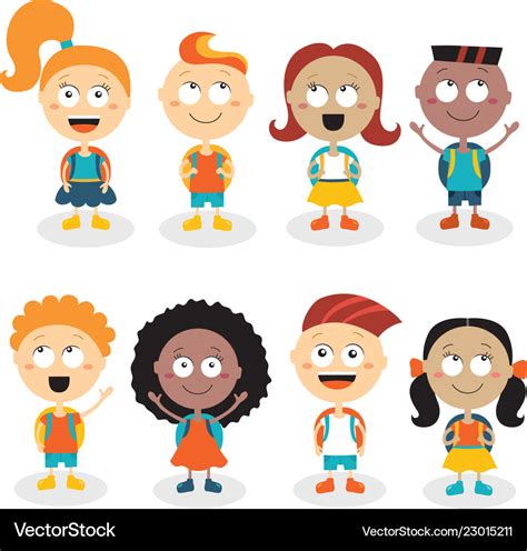 Happy kids cartoon characters isolated on white Vector Image