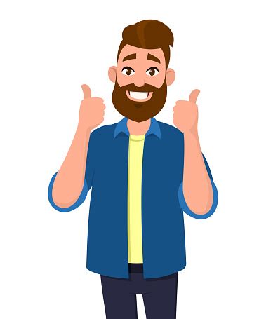 Happy Handsome Man Showing Thumbs Up Concept Illustration In Cartoon ...