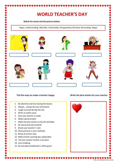 World Teacher's Day: English ESL worksheets pdf & doc