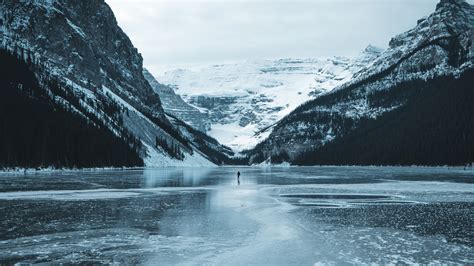 Wallpaper Lake, Mountains, Ice, Frozen, Snow, Landscape - Banff ...