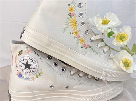 Converse High Neck Floral Embroidery / Wedding Gif/floral - Etsy