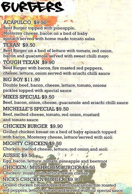 Menu at Just Burgers fast food, Moonee Ponds, 26 Puckle St