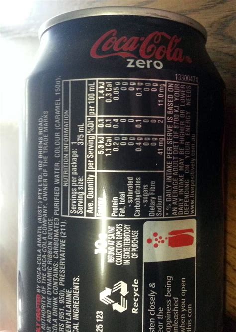 42 coke zero nutrition label