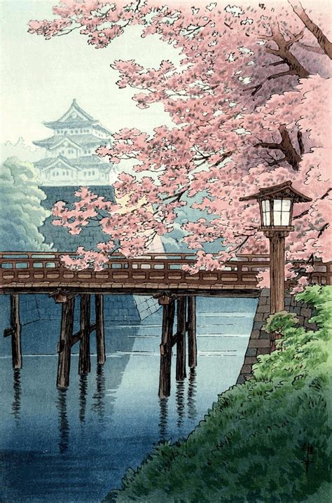 Japanese Art, Woodblock Art Prints, Temple Cherry Blossoms Ito Yuhan ...