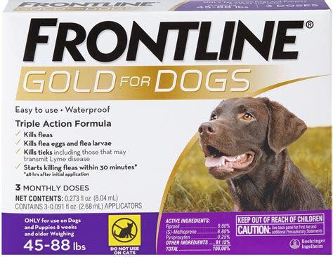 FRONTLINE GOLD Flea & Tick Treatment for Large Dogs, 45-88 lbs, 3 Doses ...