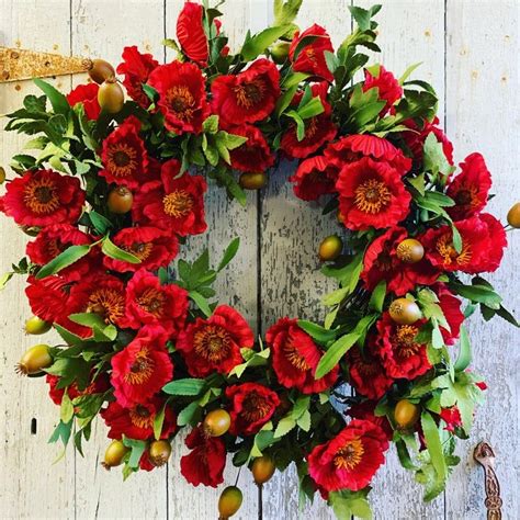 Red Poppy Wreath for Summer, Everyday Front Door Wreaths | Poppy wreath ...