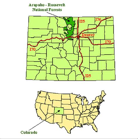 Location of the Arapaho-Roosevelt National Forest (ARNF) in Colorado ...