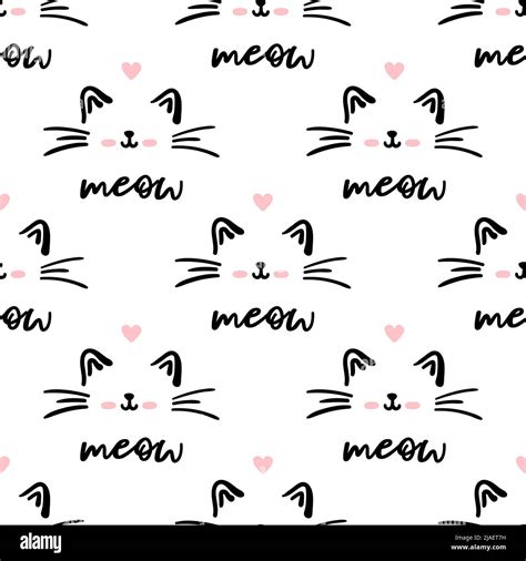 Black cat seamless pattern. Meow and cat paws background vector ...