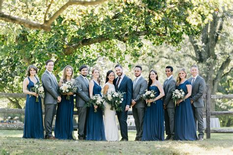 Navy Bridesmaid Dresses and Gray Groomsmen Suits