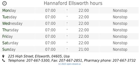 Hannaford Ellsworth hours (2019 update)