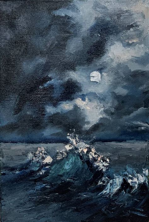 Night Seascape. Dark sky. Painting by Vita Schagen | Saatchi Art