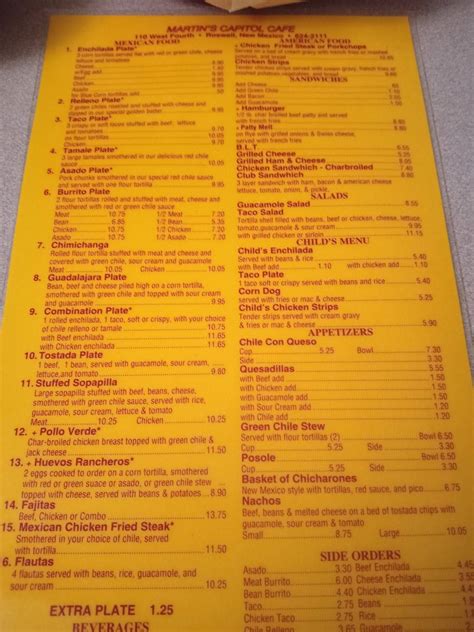 Menu at Martin's Capitol Cafe, Roswell