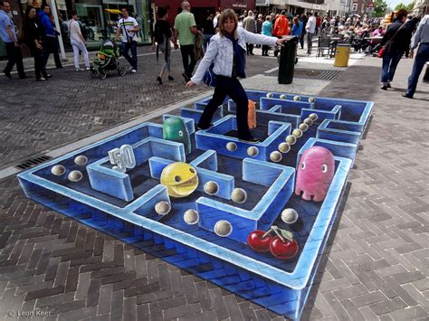 3D streetpainting Pac-Man Leon Keer 3D street artist, 3D streetpainting