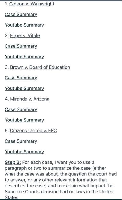 1. Gideon v. Wainwright Case Summary. Youtube | Chegg.com