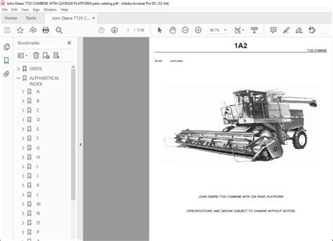 JOHN DEERE 7720 COMBINE WITH 224 RIGID PLATFORM PARTS CATALOG MANUAL ...