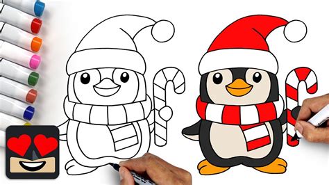 How To Draw Christmas Penguin