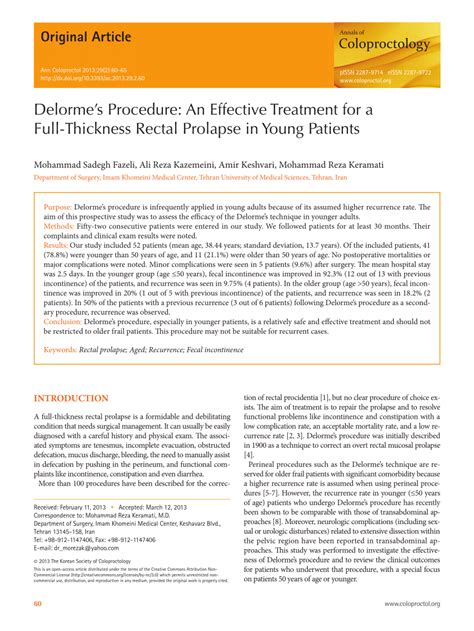 (PDF) Delorme's Procedure: An Effective Treatment for a Full-Thickness ...