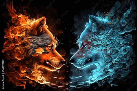 Wolf water and fire wallpaper Stock Illustration | Adobe Stock