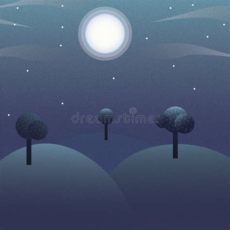 Moonlight and Trees, Landscape Stock Illustration - Illustration of ...