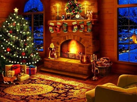 Log Cabin at Christmas, rug, lamp, christmas tree, christmas, cabin ...