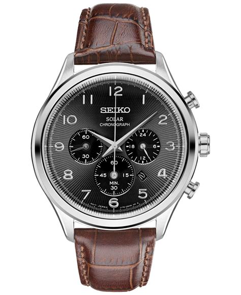 Lyst - Seiko Men's Chronograph Solar Classic Brown Leather Strap Watch ...