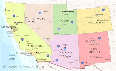 Southwestern US political map - by freeworldmaps.net