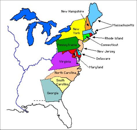 Printable Map Of The 13 Colonies