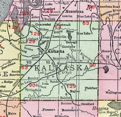 Kalkaska County, Michigan, 1911, Map, Rand McNally, Rapid City, Soules ...