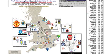 England: Attendance map of all football clubs that drew over 4,000 per ...