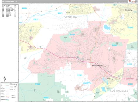 Thousand Oaks California Wall Map (Premium Style) by MarketMAPS - MapSales