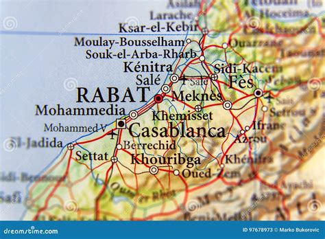 Geographic Map of Morocco with Capital City Rabat Stock Image - Image ...