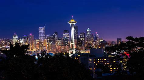 night, buildings, needle, space, seattle, lights, tower, washington ...