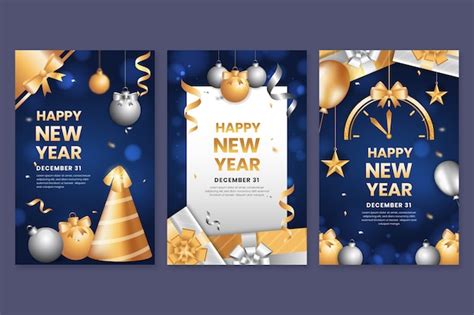 Free Vector | Gradient new year greeting cards set